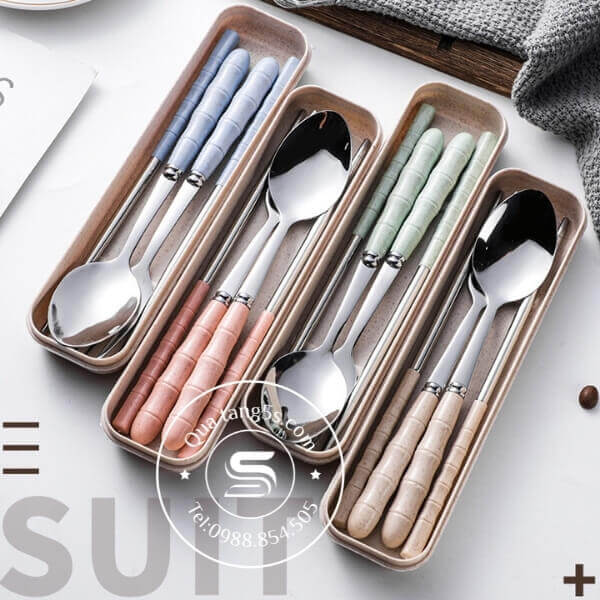 Bộ Thìa Dĩa Đũa Inox 304 In Logo Quà Tặng