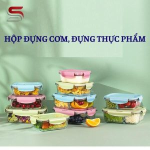 Hộp Đựng Cơm Thủy Tinh Kèm Túi Xách In Logo