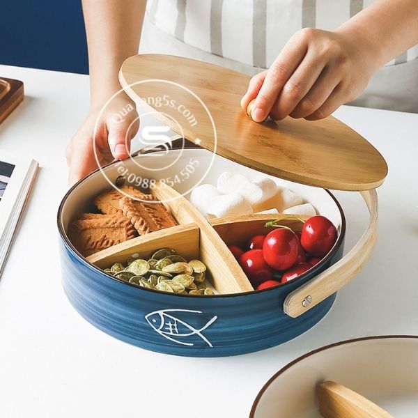 Khay sứ 4 ngăn đựng bánh kẹo