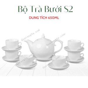 Bộ Ấm Chén In Logo - Mẫu Trà Bưởi S2