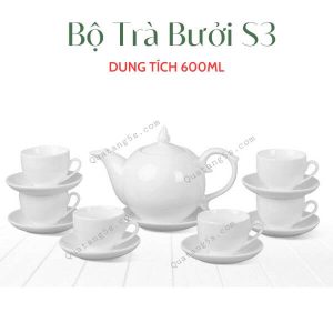 Bộ Ấm Chén In Logo - Mẫu Trà Bưởi S3